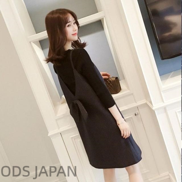 妊婦ワンピース 2点セットチョッキスカート 長袖 Tシャツ 大きいサイズ