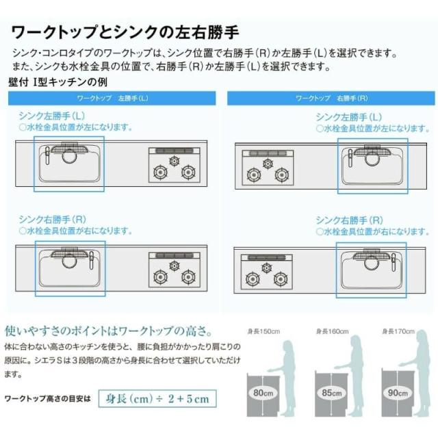 システムキッチン リクシル シエラS 壁付I型 スライドストッカー ウォールユニット付 食器洗い乾燥機なし W1800mm 間口180cm(2口コンロ) の通販は