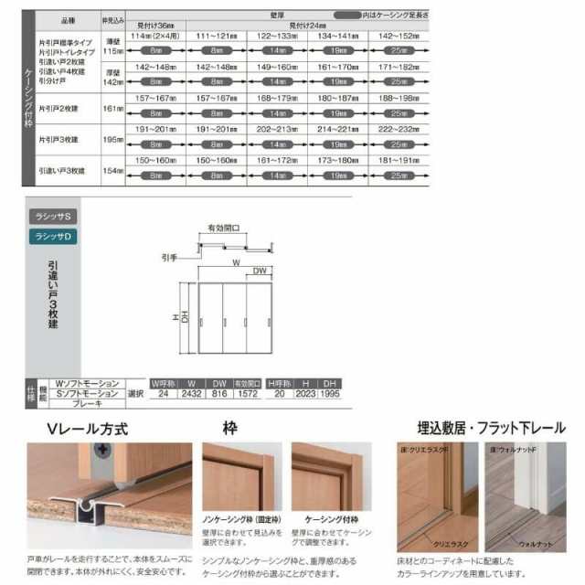 オーダーサイズ リクシル ラシッサＳ 室内引戸 Vレール方式 引違い戸3枚建 ASHT-LGC ケーシング付枠 W1748〜2954?o×Ｈ1728〜2425?oの通販はau  PAY マーケット - リフォームおたすけDIY | au PAY マーケット－通販サイト