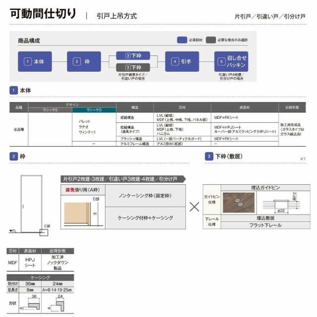 オーダーサイズ リクシル ラシッサＳ 可動間仕切り 引戸上吊方式 片