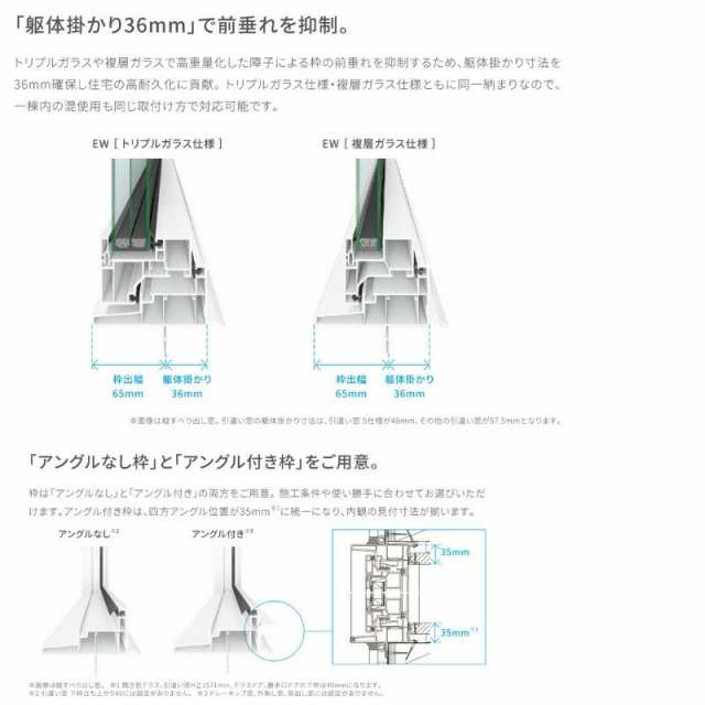 引き違い窓 15007 EW for Design (TG) W1540×H770mm 樹脂サッシ 窓 アングル付 アルゴン ピュアホワイト トリプルガラス 2枚建 引違い窓