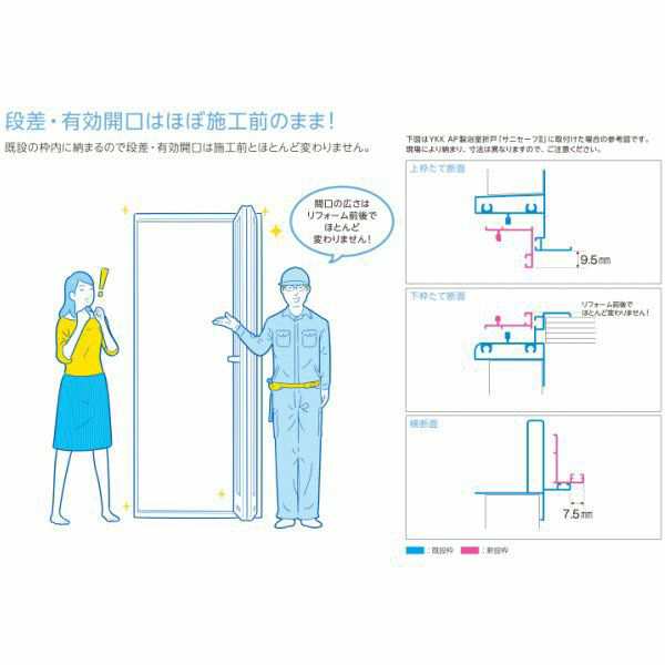 YKK取り替え用サイズオーダー 浴室ドア　YKKAP簡単ドアリモ　2枚折れ戸　アタッチメント枠工法下枠排水対応三方枠　本体・リフォーム枠　 - 21