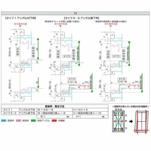 かんたんドアリモ 浴室ドアYKK取り替え用2枚折れ戸　アタッチメント枠工法下枠排水対応三方枠　本体・リフォーム枠　 - 14