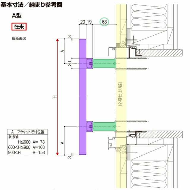 縦面格子 A型 07411 W1020×H1220mm 規格寸法 壁付け たて面格子 アルミ