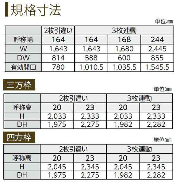 クローゼットドア 引き戸 3枚連動引戸 TA/YA1 ノンケーシング枠 四方枠