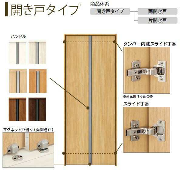 クローゼットドア 両開き戸 T30 ケーシング枠 四方枠 07318 [W733×H1845mm] ラフォレスタ 全長形材引手デザイン YKKap 室内ドア 収納 建具 扉 リフォーム DIY - 5