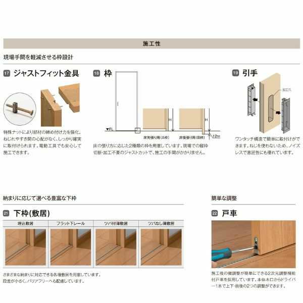 オーダーサイズ リクシル ラシッサＳ 室内引戸 Vレール方式 引違い戸3枚建 ASHT-LGM ノンケーシング枠  W1748〜2954mm×Ｈ1728〜2425mm - 19