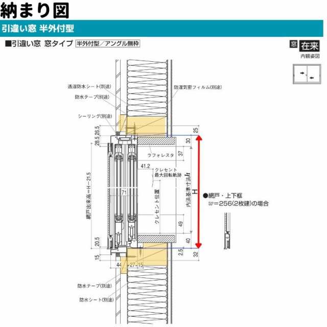 引違い窓 半外付 特注 W1501〜1800×H571〜770 mm フレミングＪ