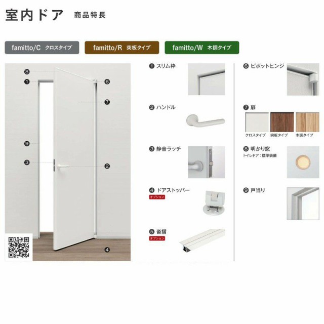 YKKap 室内ドア ファミット スリム枠 famitto C クロス C01 トイレドア 07320 W733×H2019mm YKK 建具 室内ドア 交換 リフォーム DIY - 18