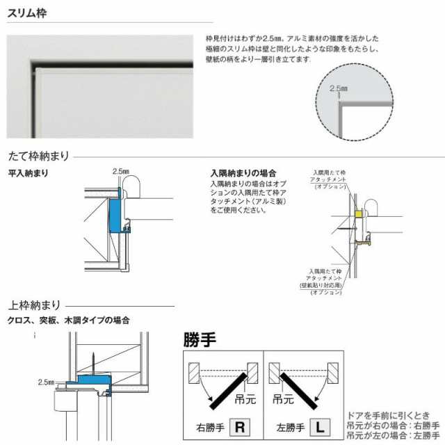 YKKap 室内ドア ファミット スリム枠 famitto C クロス C01 片開きドア 08220 W823×H2019mm YKK 建具 室内ドア 交換 リフォーム DIY - 8