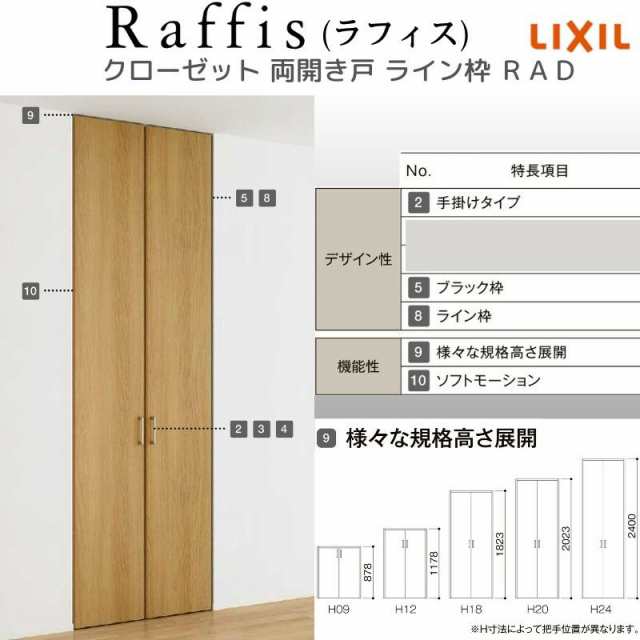 クローゼットドア 開き戸 両開き戸 ライン枠 RAD 手掛け ラフィス 0709/0809 リクシル LIXIL Raffis 建具