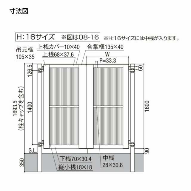 開き門扉AB YR1型 両開き 柱使用 呼称06-10 扉寸法W1200(600+600)×H1000mm リクシル LIXIL 開き門扉 おしゃれ シンプル リフォーム