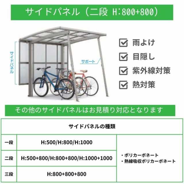 サイクルポート 屋根付 4~6台用 基本 サイドパネル(H800+800二段)付 18-29型 奥行1801x間口2862mm LIXIL リクシル  フーゴRミニ 熱線吸収ポリカーボネート 駐輪場の通販はau PAY マーケット - リフォームおたすけDIY | au PAY マーケット－通販サイト