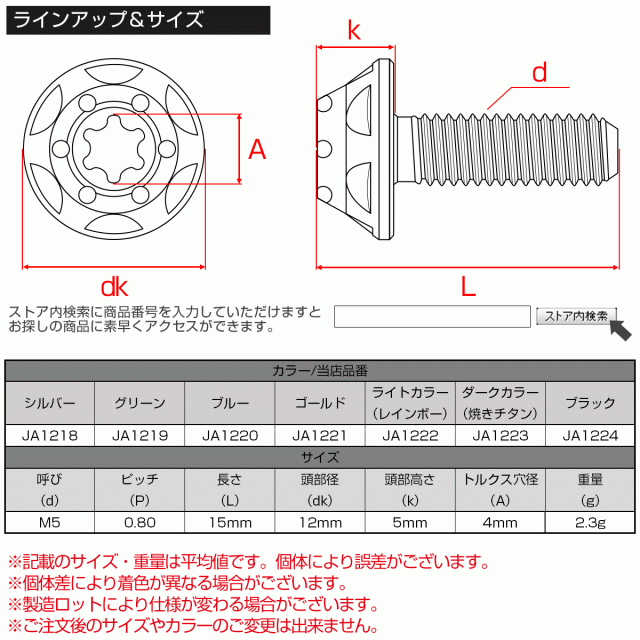 64チタン M5×15mm P0.8 デザインボルト トルクス穴 スターホールヘッド ボタンボルト ダークカラー 焼きチタンカラー  JA1223の通販はau PAY マーケット - オートパーツ専門店 EALE