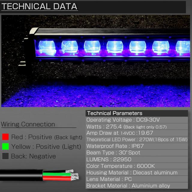 LEDライトバー 作業灯 270W 41インチ ブルー バックライト内蔵 ブラックインナー スポット 22950ルーメン 12V 24V P-546_4