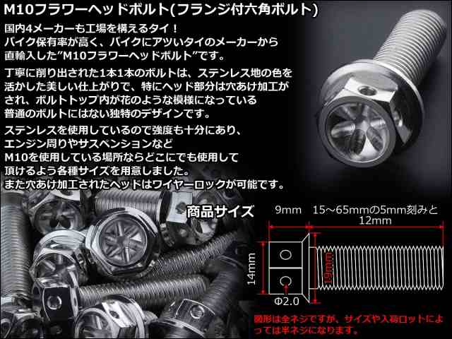 M6×12mm フラワーヘッドボルト ステンレス製フランジ付き六角ボルト クランクケースなどのエンジン周りに シルバー TB0425