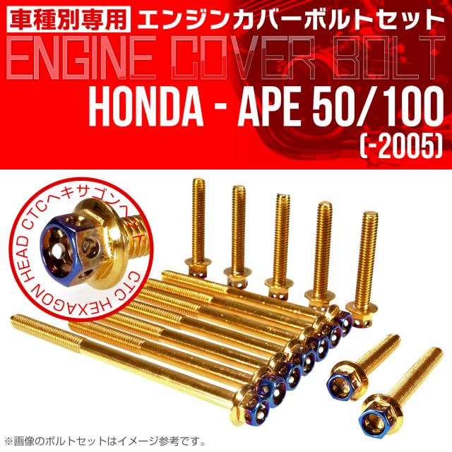エイプ 50 100  -2005 エンジンカバーボルト 14本set CTCヘキサゴンヘッド 金＆焼チタン TB6160の通販は
