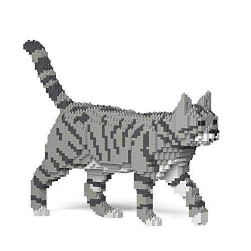 リアルな動物オブジェを作れる ブロックおもちゃ お散歩している サバトラ猫さん 41.3×8.1×高さ28.8cm ネジで固定する丈夫なブロック