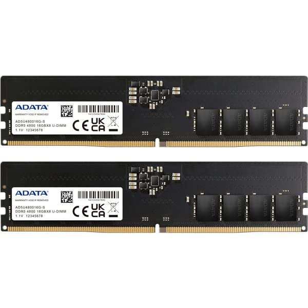 ADATA デスクトップPC用メモリ PC5-38400 (DDR5-4800)対応 16GB×2枚 288pin DDR5 U-DIMM 1.1V AD5U480016G-DT