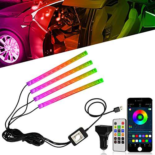 車用LEDテープライト フットライト ランプ 12V 48SMD RGB フルカラー 足元灯 車内装飾用 イルミネーション16000色 雰囲気 間接照明 モードライト リモコン アプリ操作 タイマー機能 音楽同期 USB&シガーソケット の通販は