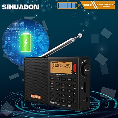 SIHUADUON D-808 ポータブルラジオ FM/AM/SW/LW/エアバンド ポケットラジオ SSB/BCL/DSP/RDS 高感度 小型 超軽量 電池式 充電式 オートオフ機能付き 操作簡単 日本語説明書付き