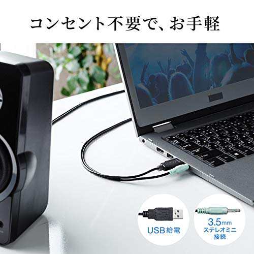 サンワダイレクト PC スピーカー 高出力36W USB電源 3.5mmステレオミニ