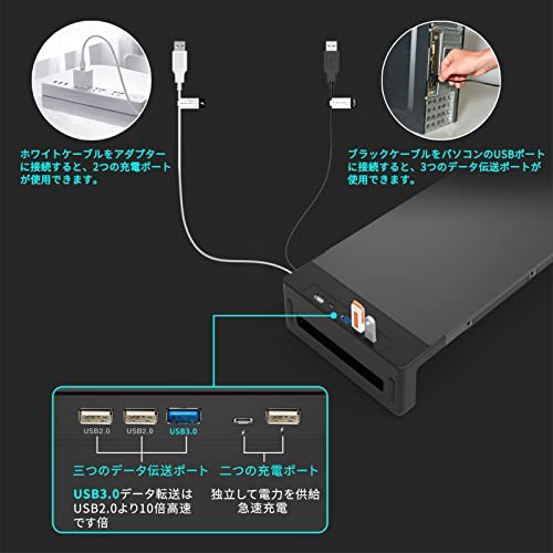 EAYHM モニター台 USB2.0/3.0 机上台 USB/TYPE-C充電付き PCスタンド スチール製 耐荷重30kg ノートパソコン/プリンター/iMac/タブレットパソコンに適用 引き出しとスマホホルダー付き (52*20*8.の通販は