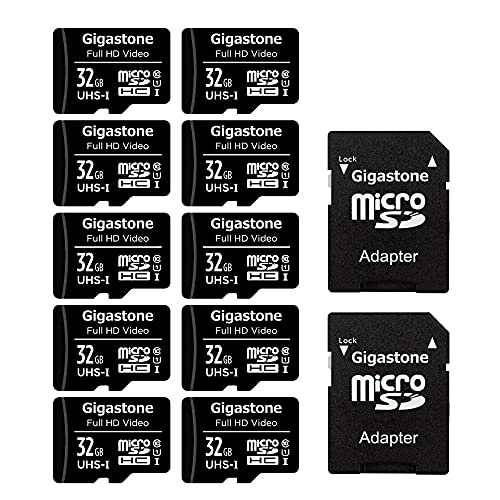 Gigastone マイクロSDカード 32 GB 10個セット SDアダプタ付き ミニ収納ケース付き SDHC U1 C10 90MB/S Class 10 UHS-I フルHD 動画