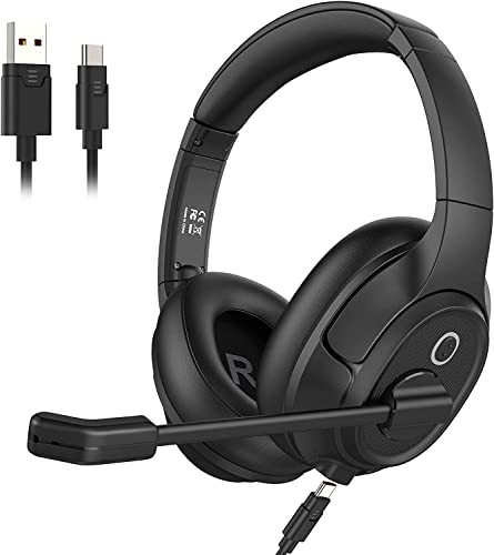 EKSA ヘッドセット USB接続 通話ノイズリダクション マイク搭載 PC用ヘッドセット ビジーライト付き ミュート機能 手元コントローラー WEB会議 テレワーク リモートワーク 在宅勤務 ビジネス ボイスチャット パソコン用 有線ヘの通販は