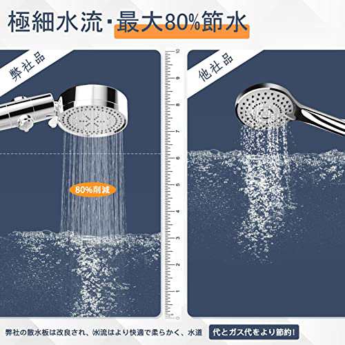 シャワーヘッド 80%節水 高水圧 増圧シャワーヘッド 5段階モード 高