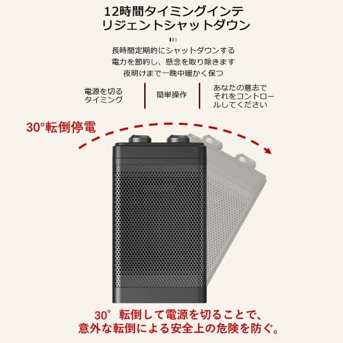 セラミックヒーター セラミックファンヒーター 【2022冬新型 & 自動首振り】速暖 大風量 瞬間速暖 1200W ~8畳 高温/中温/自然風3段階切替