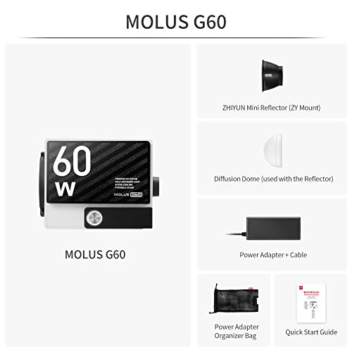Zhiyun Molus G60 LED ビデオ ライト, 60W ポートレート ビデオ撮影用 ...