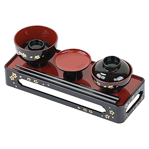 お仏壇のはせがわ 略式御霊具膳 黒 内朱 蒔絵 桜 6.5 仏具 御膳