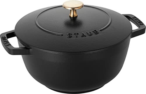 staub ストウブ 「 ワナベ ブラック L 20cm 」 両手 鋳物 ホーロー 鍋 炊飯 3合 IH対応 日本正規販売品 Wa-NABE 40501-009