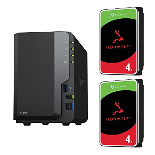 NAS HDDセットSynology DS223 & Seagate HDD [2ベイ/ HDD IronWolf-4TBx2台同梱 / QuadコアCPU 2GBメモリ搭載] フィールドレイク取扱品 /