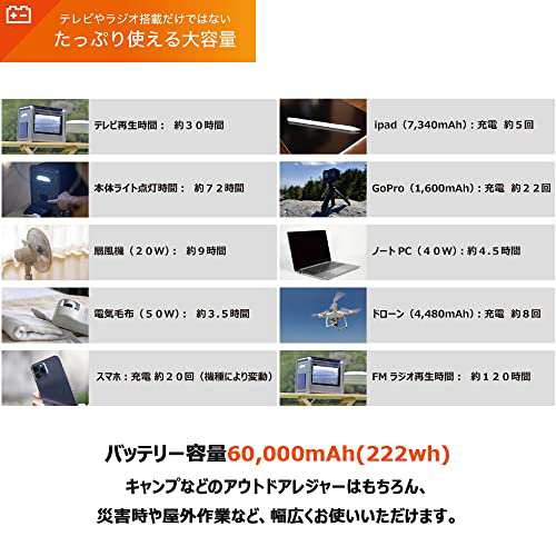 ポータブル電源 Wizz Power Station TV PSTV-600 テレビとラジオを搭載した3 in 1 ポータブル電源 60,000mAh キャンプ アウトドア 車中泊