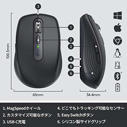 ロジクール MX ANYWHERE 3 ワイヤレス モバイルマウス MX1700GR Unifying Bluetooth 高速スクロールホイール 充電式 ワイヤレスマウス 無