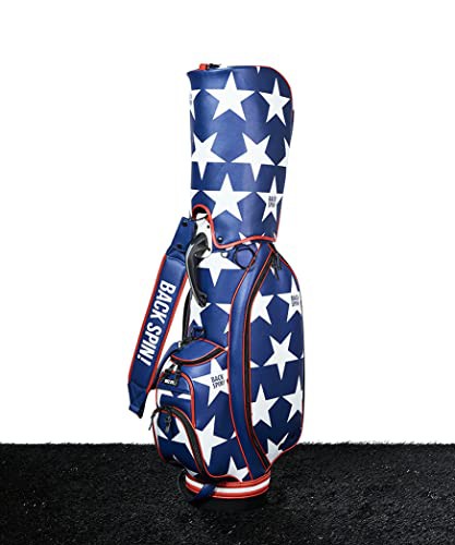 【正規品】BACK SPIN! STAR PU Tour Golf Bag バックスピン 合皮キャディバッグ 星柄 9型 ネイビーxホワイト 47インチ対応 9.0型 おしゃ