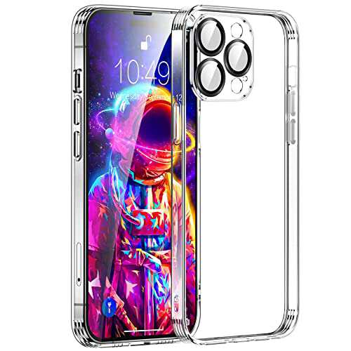 HUOYUO iPhone 14 Pro 用 ケース [一体型 カメラ レンズ 保護 付き] 全透明 米軍MIL規格 落下防止,耐衝撃 吸収 保護 頑丈, 超 薄 型 軽量 黄ばみ防止,背面ハード PC +ソフト TPU バンパー, ワイの通販は