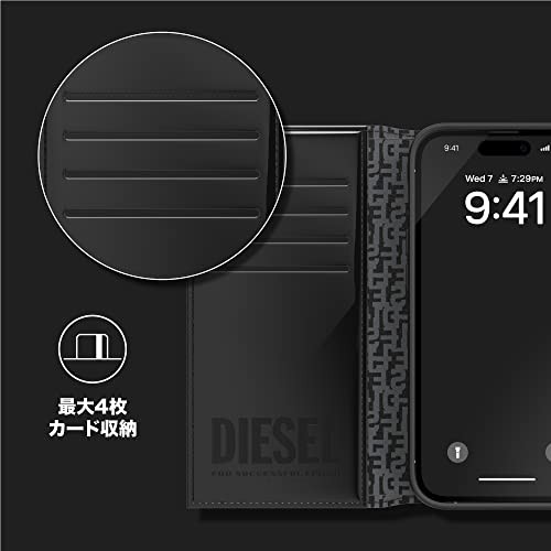 DIESEL iPhone14Proケース 手帳型 スマホケース カードケース 落下防止ベルト バンド付き FW22（ディーゼル ブランド ロゴ iPhone 14 Pro