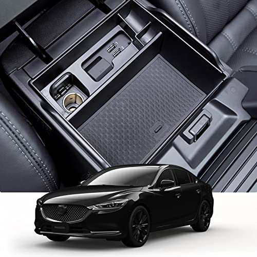 Coleya マツダ6 アテンザ 専用収納ボックス センターコンソールボックス コンソールトレイ アテンザ mazda6 gj アクセサリー アームレスト 収納トレイ センター収納ボックス USB機能 ラバーマット 滑り止め ガラガラな声