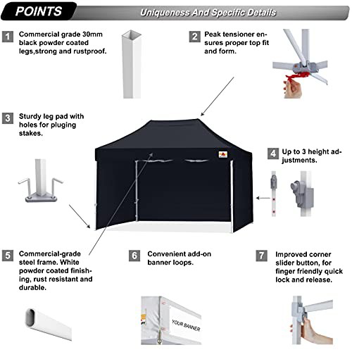 ABCCANOPY ワンタッチタープテント 屋根用ポール付き 横幕4枚