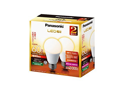 パナソニック LED電球 口金直径26mm 電球60W形相当 電球色相当(7.8W) 一般電球・広配光タイプ 2個入 密閉形器具対応 LDA8LGK60ESW2T