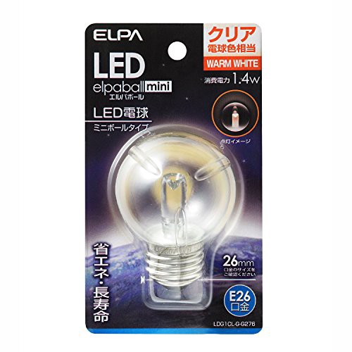 エルパ (ELPA) LED電球G50形 LED電球 照明 E26 1.4W 電球色 屋内用