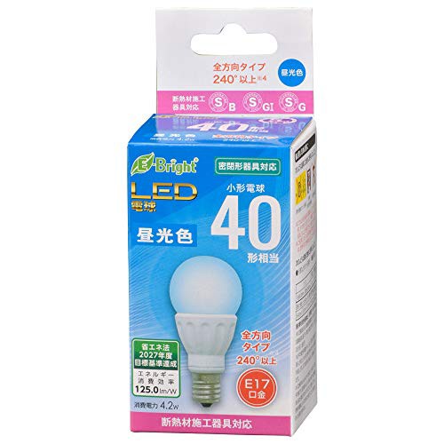 オーム電機 LED電球 小形(40形相当 525lm 4.2W 昼光色 E17 全方向配