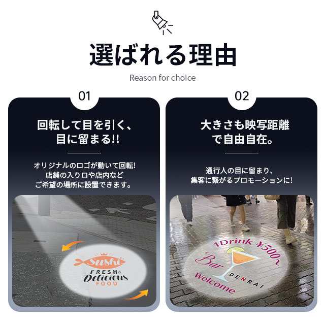 ロゴプロジェクター ロゴライト ロゴ投影灯 150W 超高輝度 ロゴ投影 広告ロゴ LEDプロジェクター 360°回転 IP66防水 12m投射距離 屋外 屋内使用 電子 サイネージ おしゃれ 屋外 デザイン 目立つ 店頭 高品質 目立つ 簡単設置 電飾 ショップの通販は