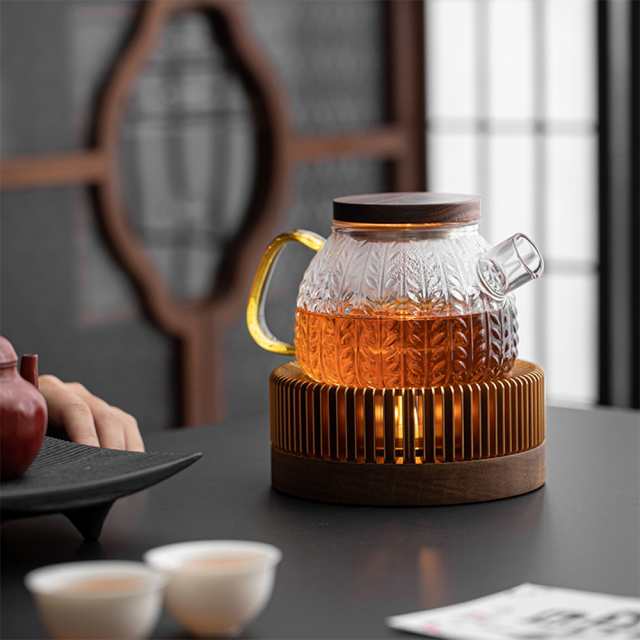 麦の穂 ムギノホ 600ml 耐熱ガラス ティーポット 急須 ガラス ウールナット 木の蓋 ティーウォーマー キャンドルスタンド 保温 ウォーマー ポットウォーマー 紅茶ポット ガラスポット 直火対応 ティーウェア 母の日 プレゼントの通販は