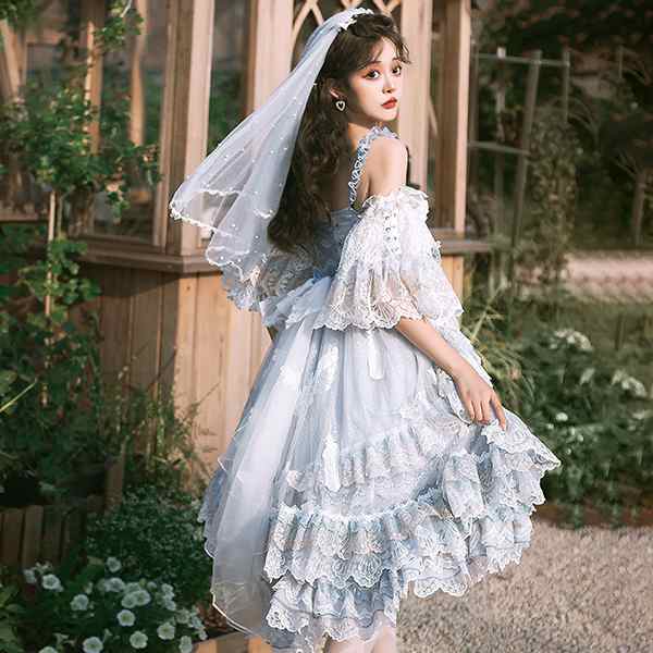 ロリータ ワンピース コスチューム メイド服 ゴスロリ ロリータワンピース 華やか メイド 豪華セット レディース  姫袖  姫ロリ 甘ロリ ゴシック ゴスロリ おとぎの国 日常 イベント 衣装 ベール ヘッドドレス 首飾り セット ドレス 小悪魔 bauty1548の通販は