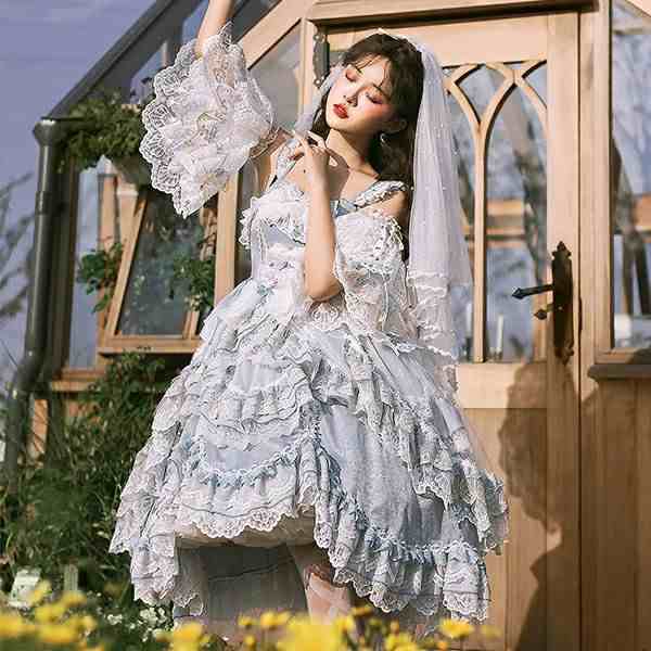 ロリータ ワンピース コスチューム メイド服 ゴスロリ ロリータワンピース 華やか メイド 豪華セット レディース  姫袖  姫ロリ 甘ロリ ゴシック ゴスロリ おとぎの国 日常 イベント 衣装 ベール ヘッドドレス 首飾り セット ドレス 小悪魔 bauty1548の通販は