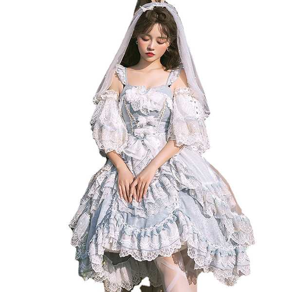 ロリータ ワンピース コスチューム メイド服 ゴスロリ ロリータワンピース 華やか メイド 豪華セット レディース  姫袖  姫ロリ 甘ロリ ゴシック ゴスロリ おとぎの国 日常 イベント 衣装 ベール ヘッドドレス 首飾り セット ドレス 小悪魔 bauty1548の通販は